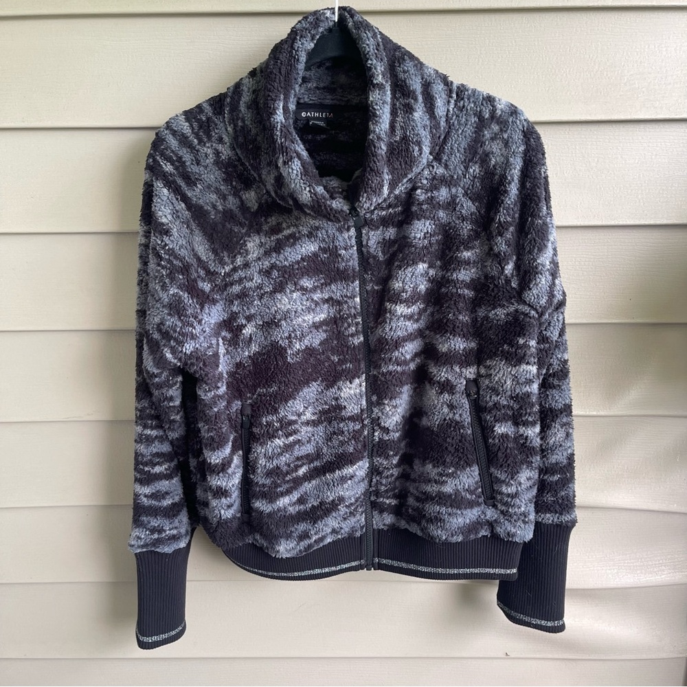 ATHLETA Jacket Large Gray Black Women's‎ Tugga Sherpa Soft Marble